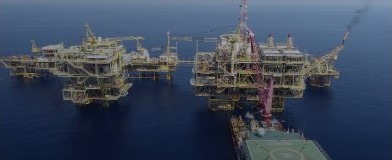 Offshore marine platform complex viewed from above