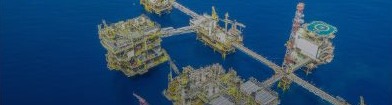 Offshore oil and gas platform complex at sea