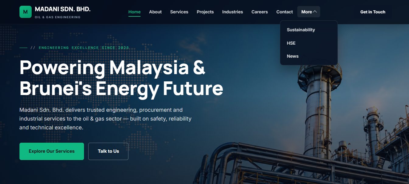 Madani Sdn. Bhd. oil and gas corporate website homepage